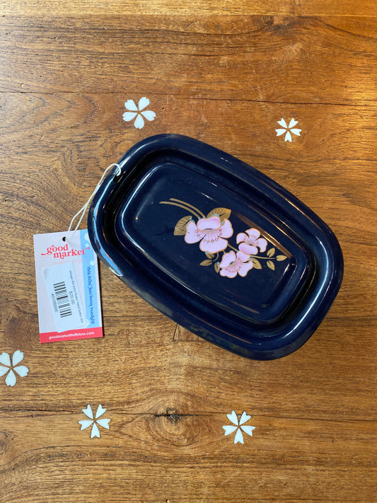 vintage 80s lotus flower metal butter dish