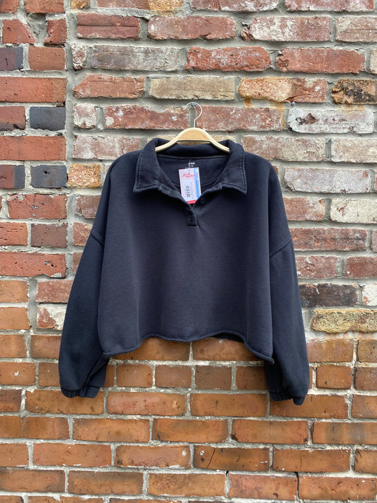 aerie cropped 1/4 button henley sweatshirt