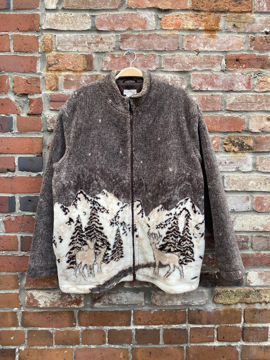 vintage NR winter deer scene fleece jacket