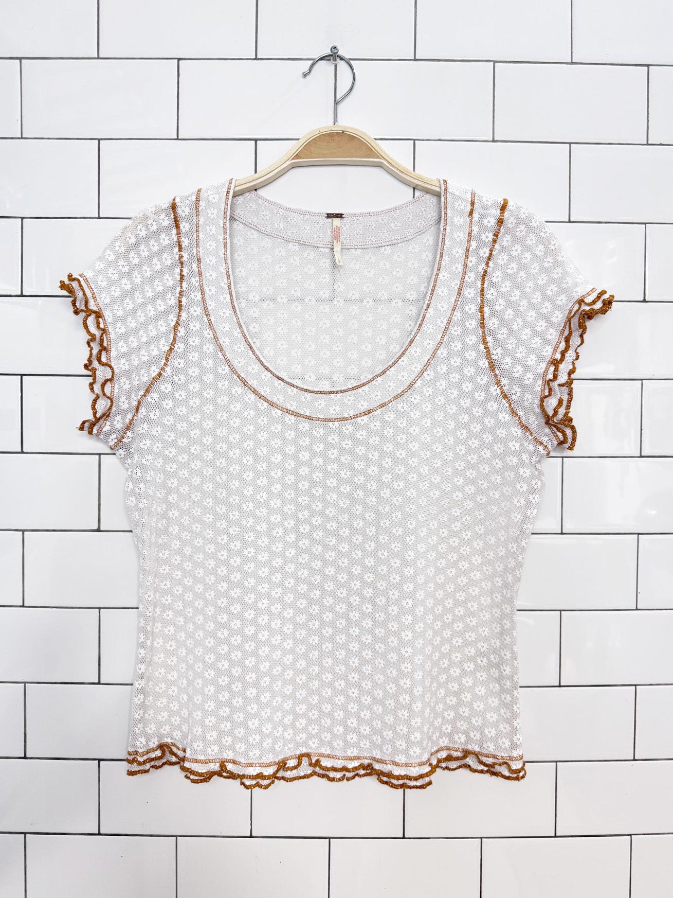free people garner mesh daisy curly hem baby tee