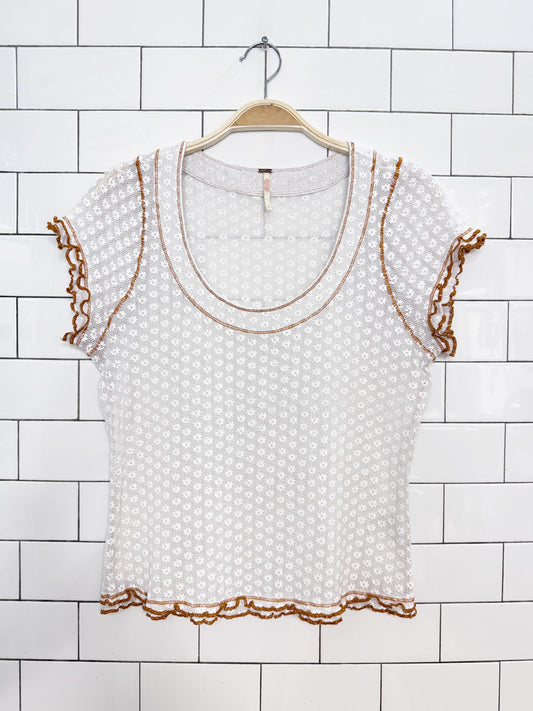 free people garner mesh daisy curly hem baby tee