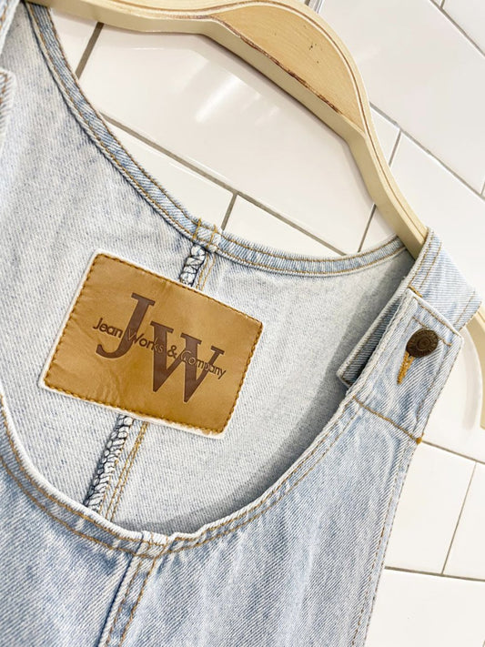 vintage 90s jean works & co. denim jumper mini dress - good market thrift store