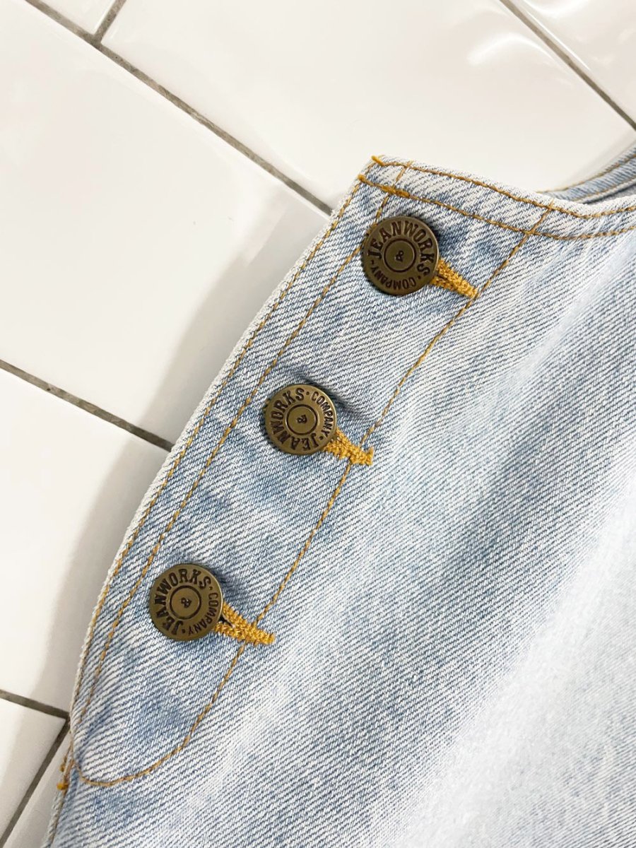 vintage 90s jean works & co. denim jumper mini dress - good market thrift store
