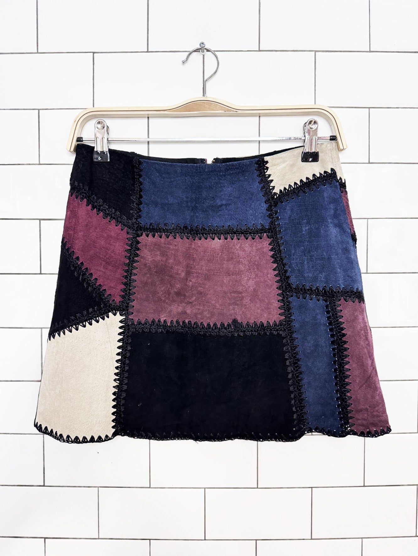 zara crochet patchwork suede festival mini skirt