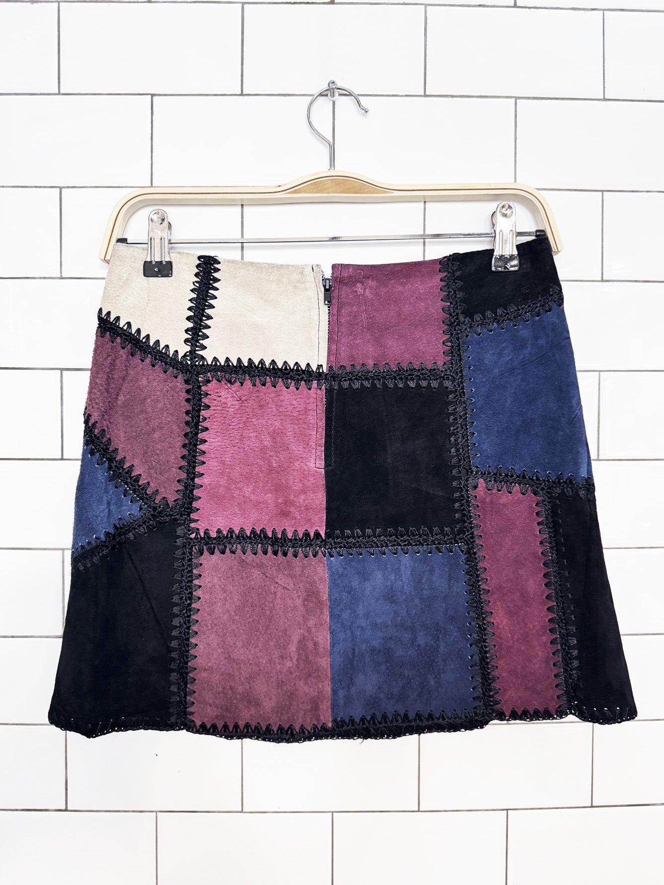 zara crochet patchwork suede festival mini skirt