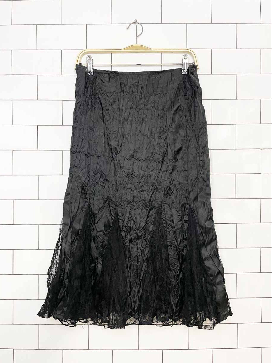 vintage 00s daniel laurent crinkle lace pleats midi skirt