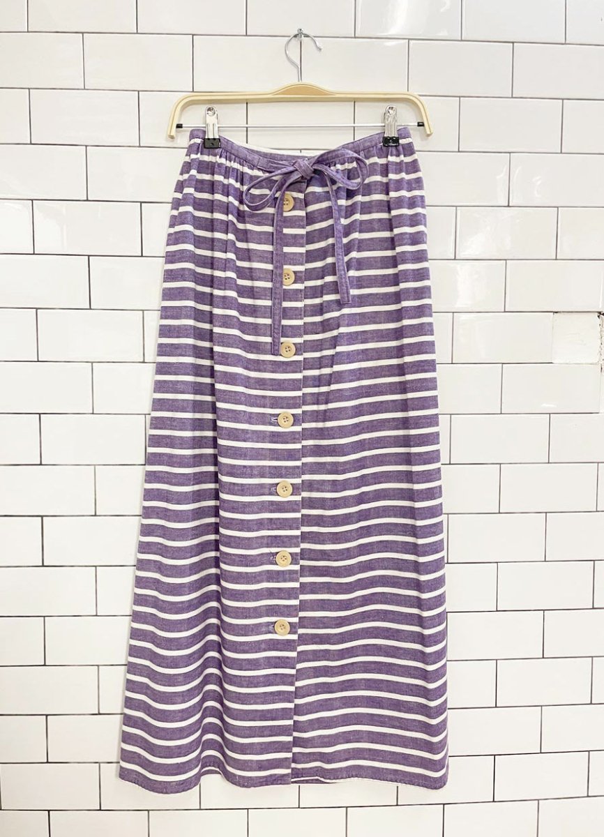 vintage pleated stripe full button maxi skirt - good market thrift store