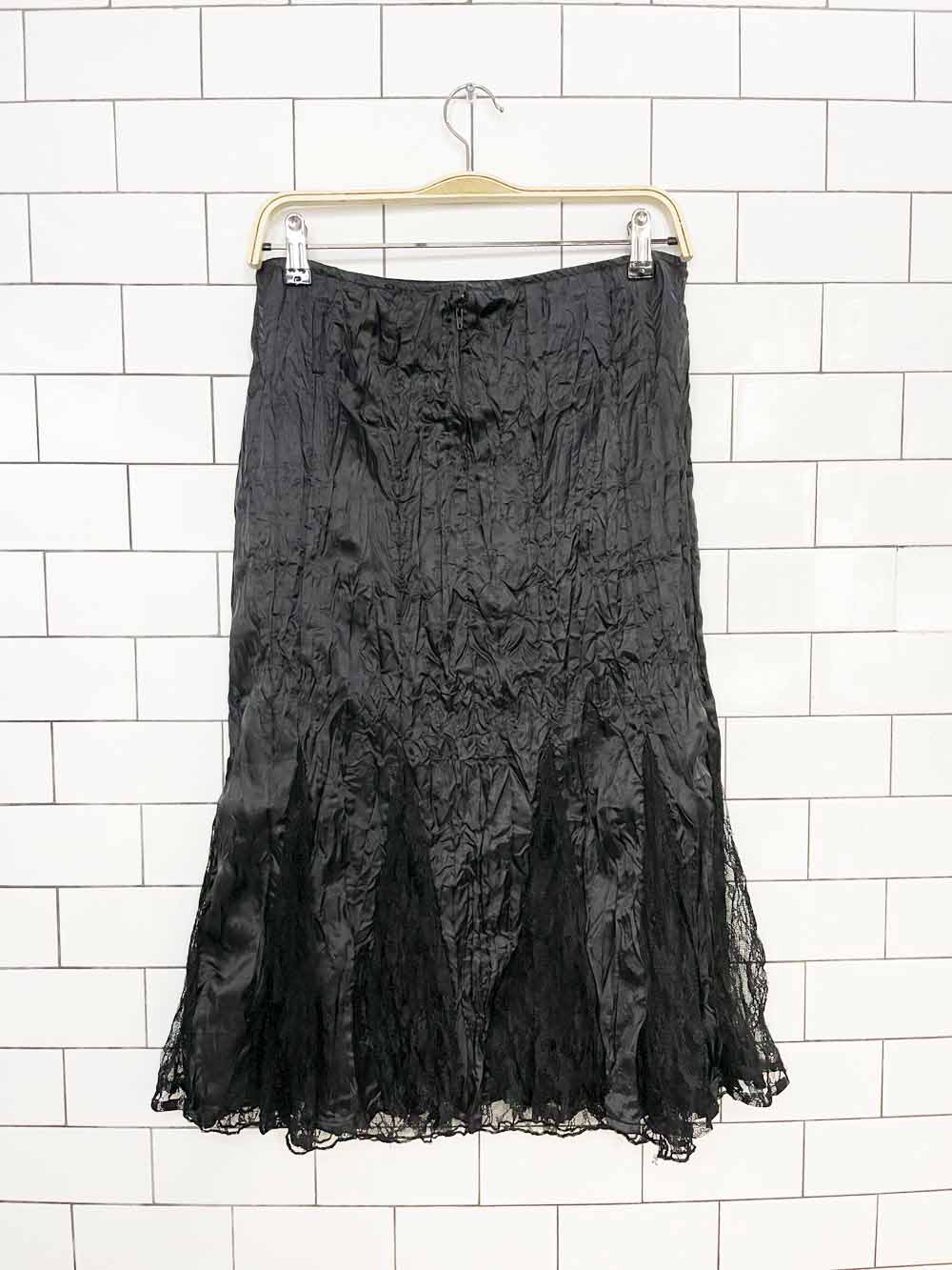 vintage 00s daniel laurent crinkle lace pleats midi skirt