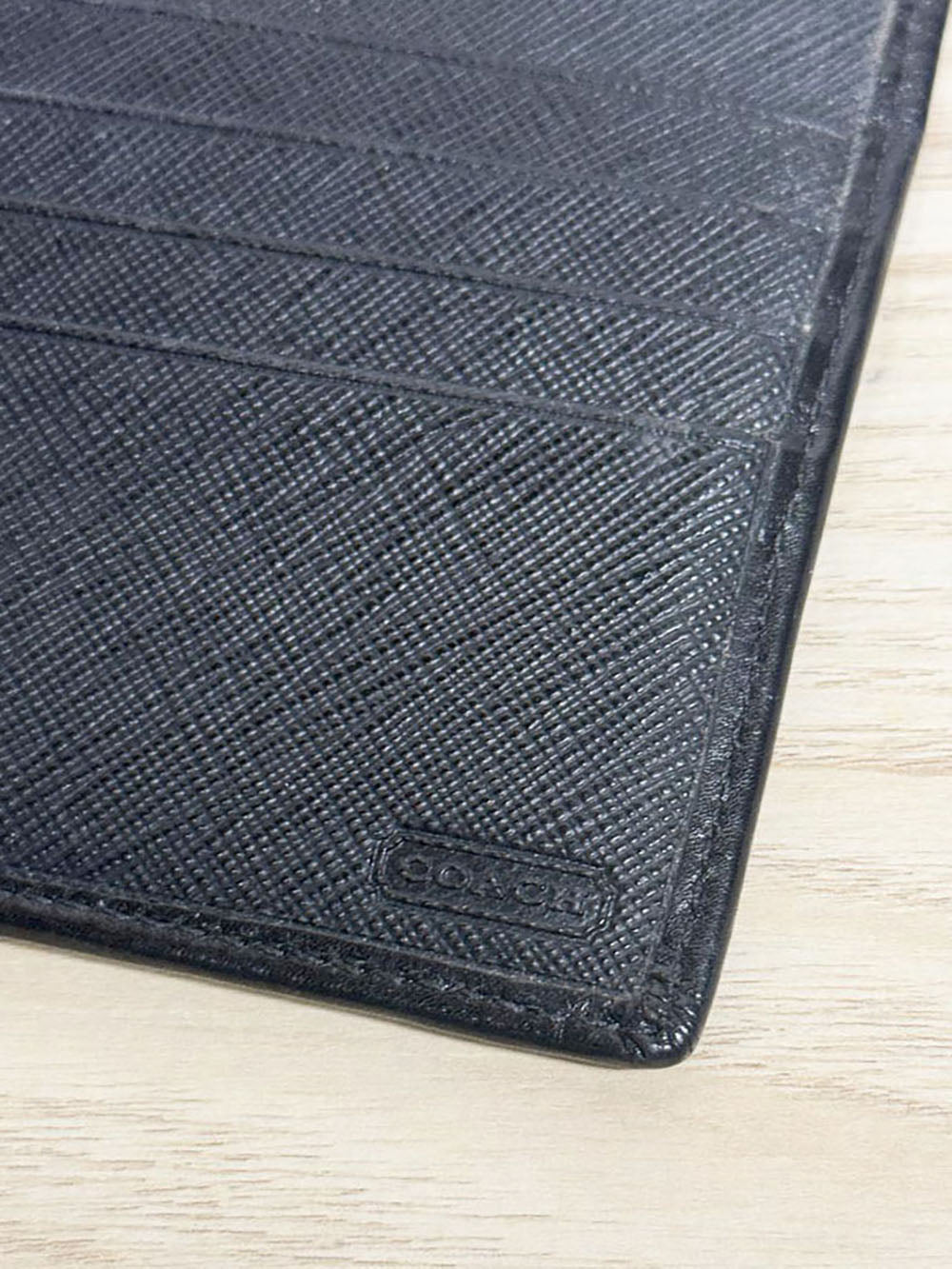 vintage 00s coach leather monogram three panel canvas wallet