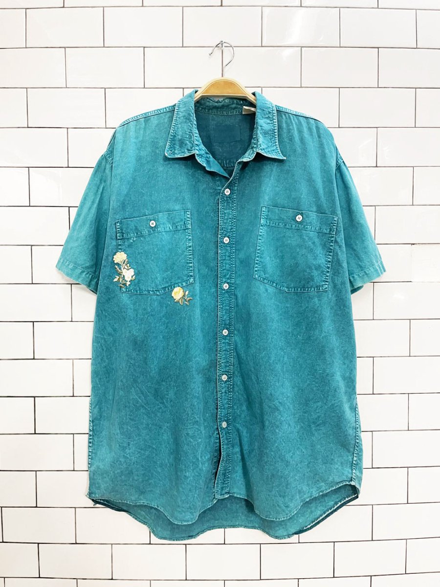 rework x vintage 90s tt&co faded floral patch shirt - good market thrift store
