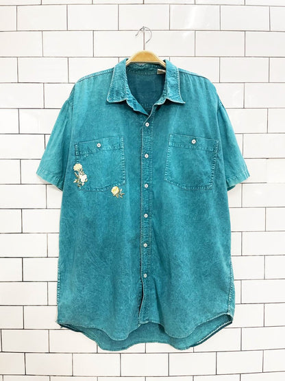 rework x vintage 90s tt&co faded floral patch shirt - good market thrift store