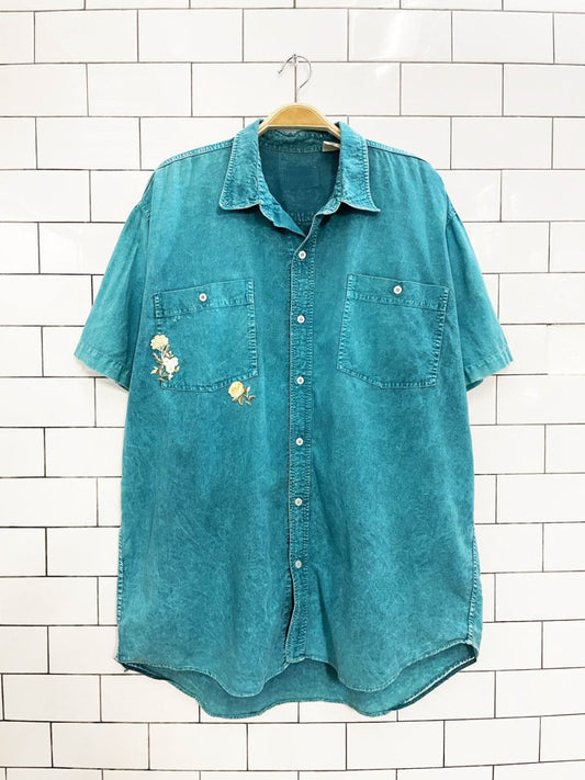 rework x vintage 90s tt&co faded floral patch shirt - good market thrift store