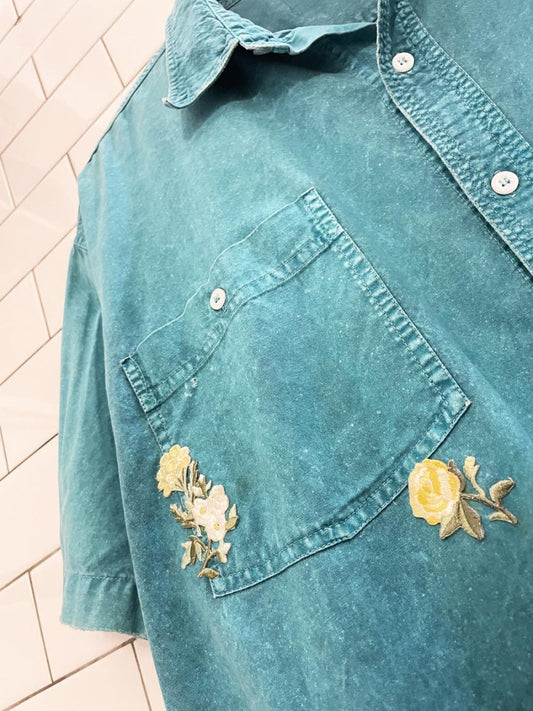 rework x vintage 90s tt&co faded floral patch shirt - good market thrift store