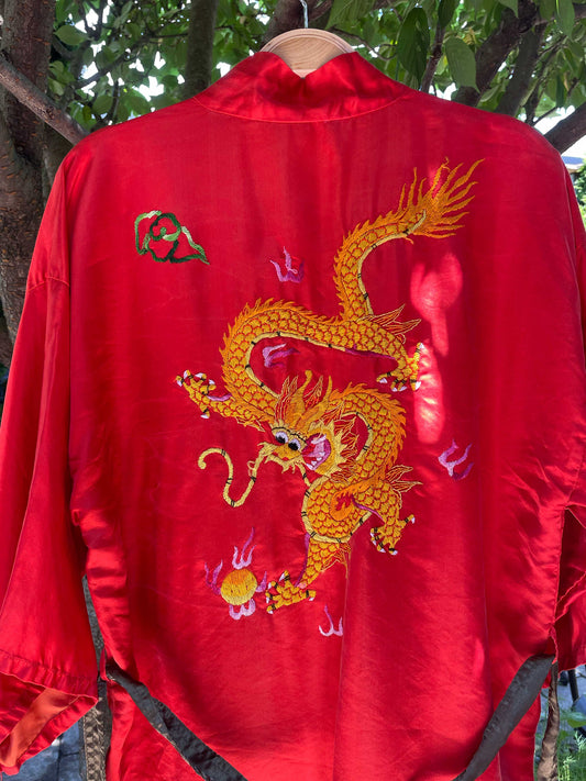 vintage hand-embroidered silk kimono