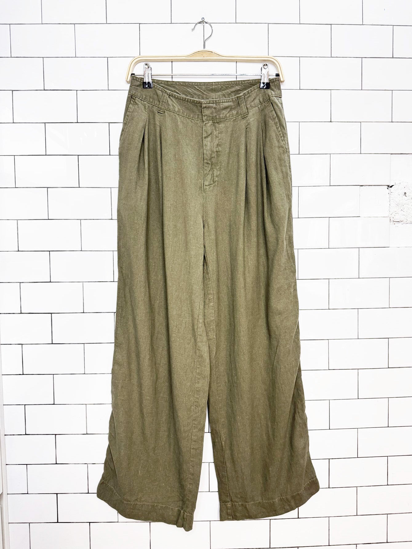 gap 365 linen-blend pleated wide leg pants