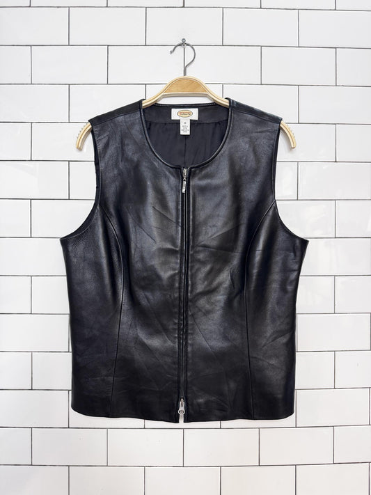 vintage talbots butter leather minimal full zip vest top | lambskin