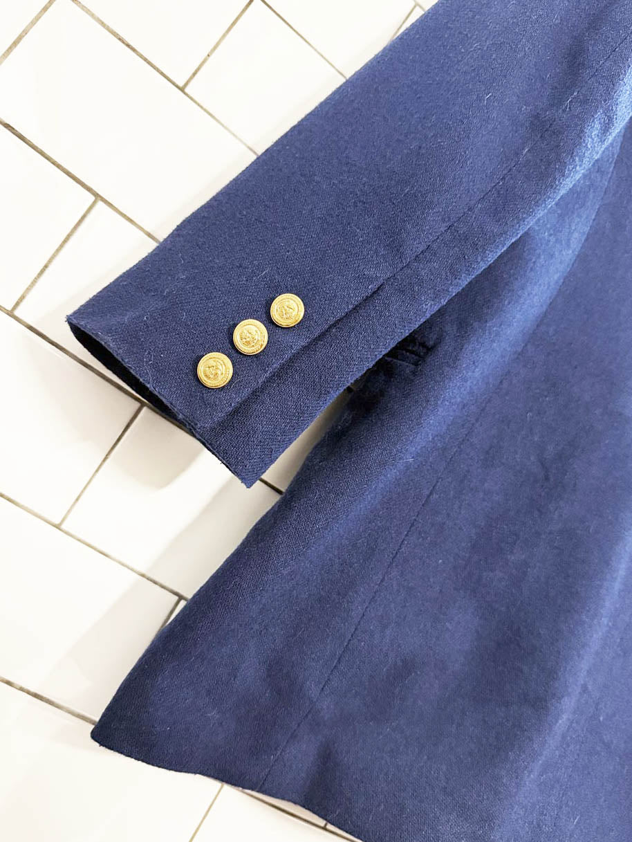 vintage express wool-blend beaded crest pocket double breasted blazer | made in USA