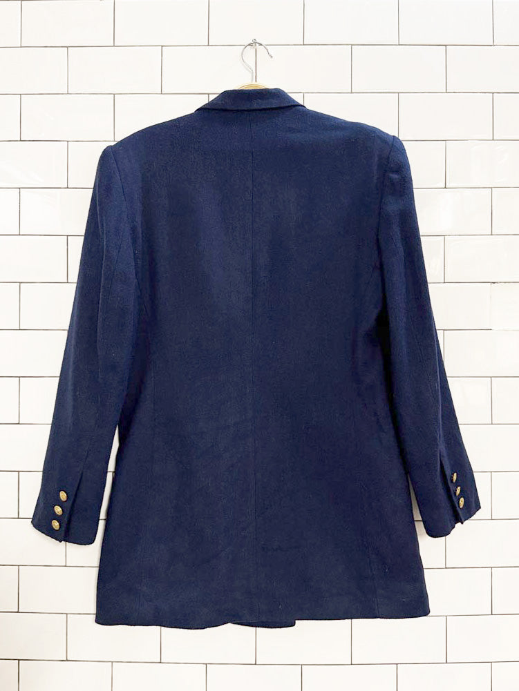 vintage express wool-blend beaded crest pocket double breasted blazer | made in USA