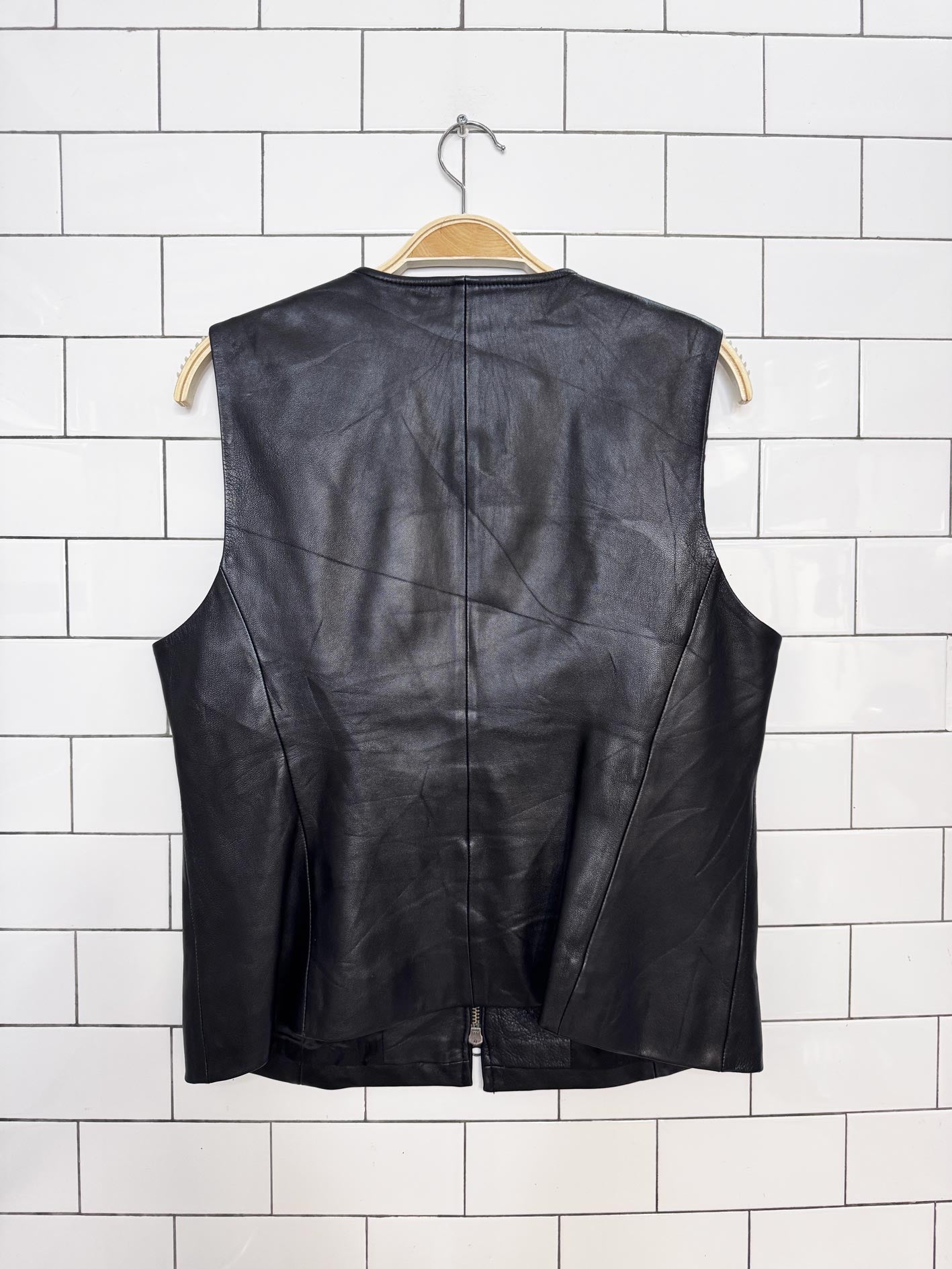 vintage talbots butter leather minimal full zip vest top | lambskin