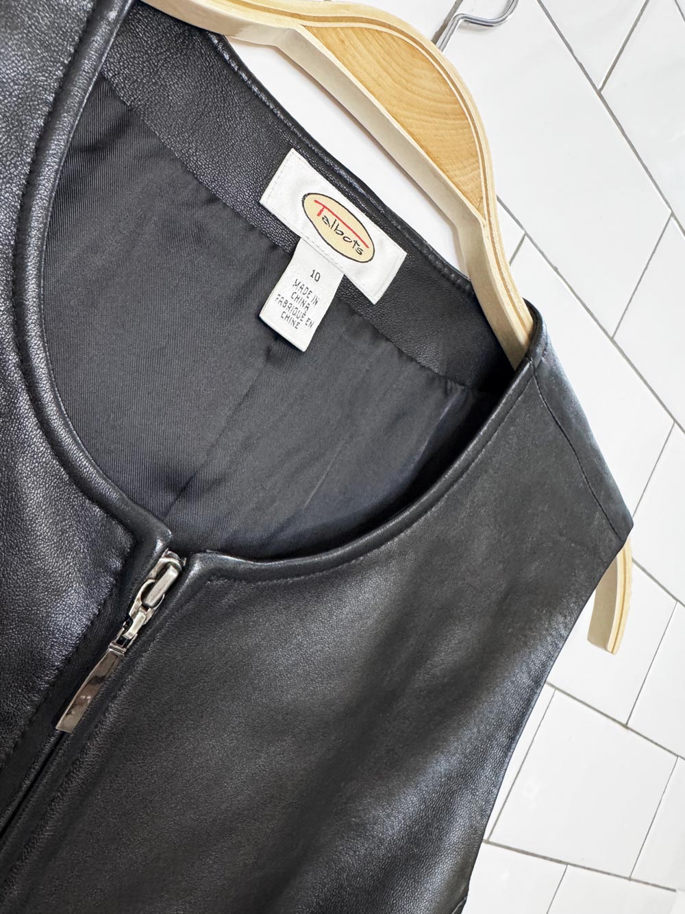 vintage talbots butter leather minimal full zip vest top | lambskin