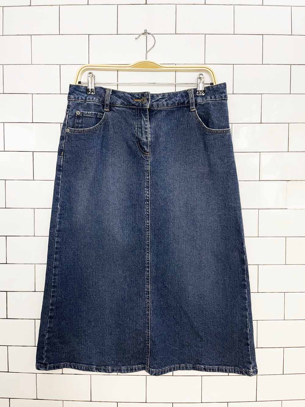vintage 00s jessica knee length stretchy denim skirt