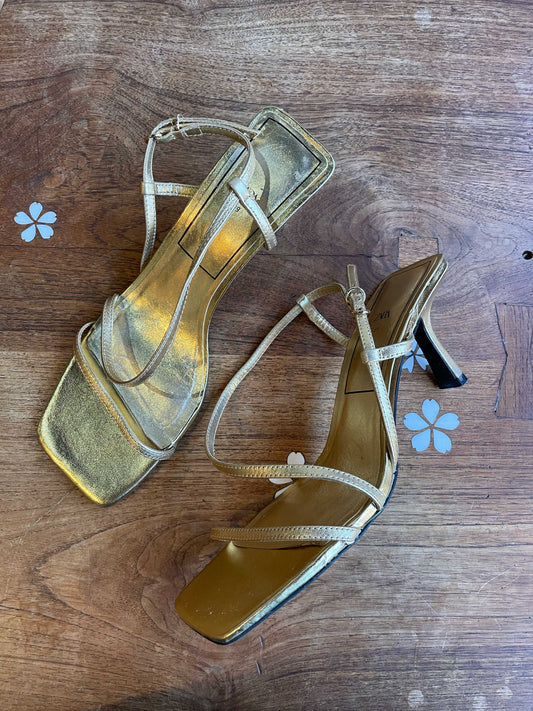 zara gold leather strappy square toe heels
