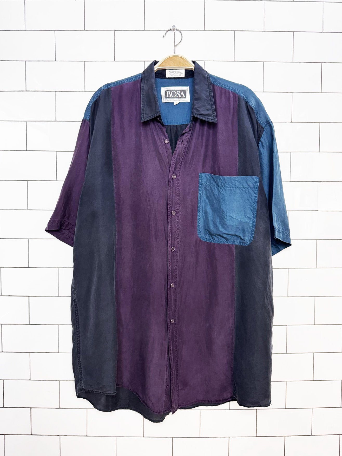 vintage 90s bosa 100% silk colour block full button shirt