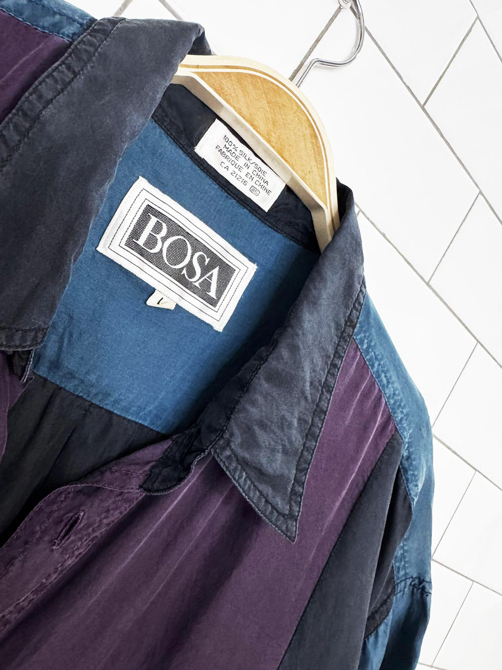 vintage 90s bosa 100% silk colour block full button shirt