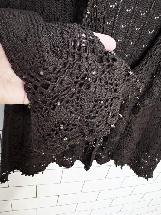 vintage 00s peter nygard crochet beaded trim tie front cardigan