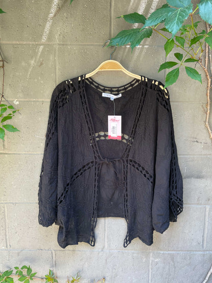 cleo crochet tie front kimono cardi