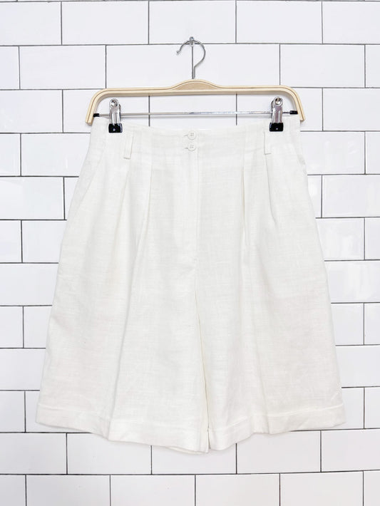 vintage 90s charter club 100% linen pleated trouser shorts | made in USA