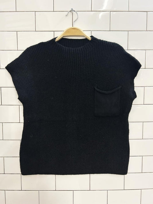 oversized boxy single pocket knit vest - good market thrift store
