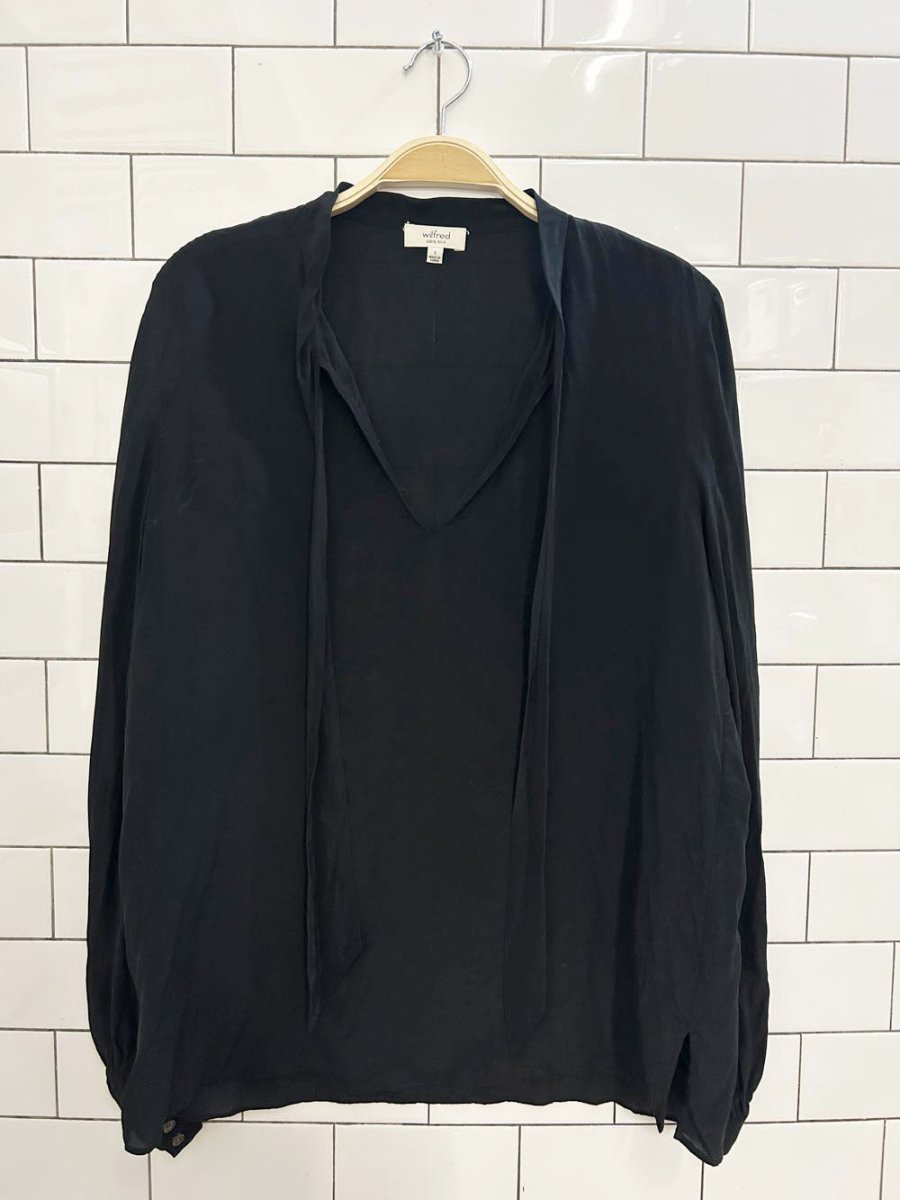 wilfred silk oversized split neck blouse - good market thrift store