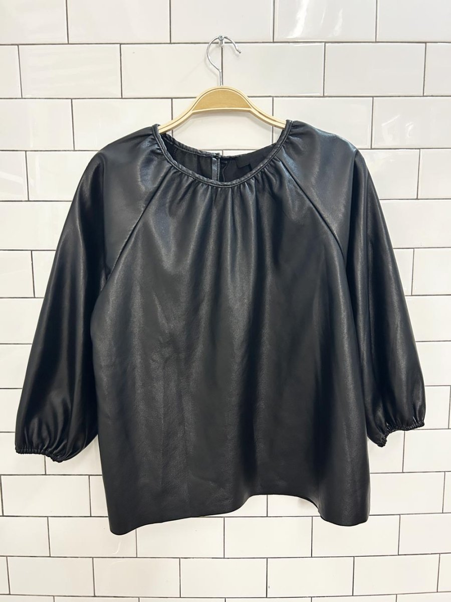 maison cinqcent oversized puff sleeve faux leather top - good market thrift store