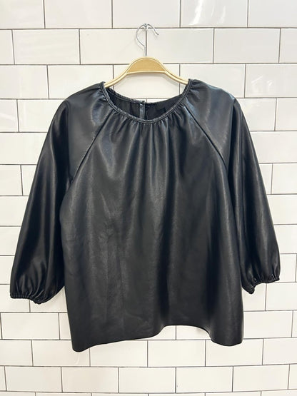 maison cinqcent oversized puff sleeve faux leather top - good market thrift store
