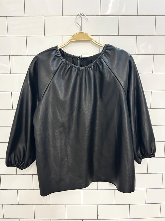 maison cinqcent oversized puff sleeve faux leather top - good market thrift store