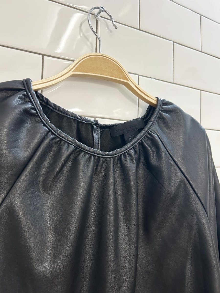 maison cinqcent oversized puff sleeve faux leather top - good market thrift store