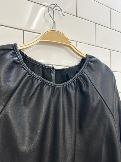 maison cinqcent oversized puff sleeve faux leather top - good market thrift store