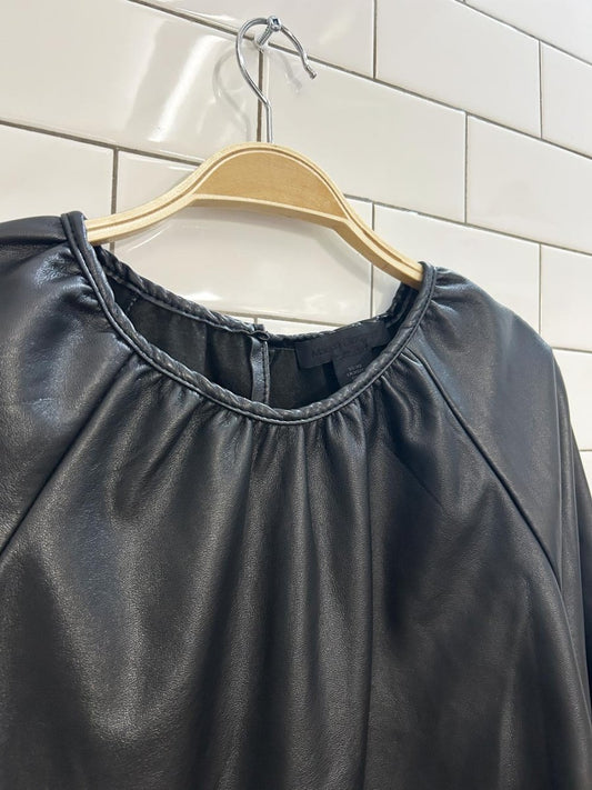 maison cinqcent oversized puff sleeve faux leather top - good market thrift store