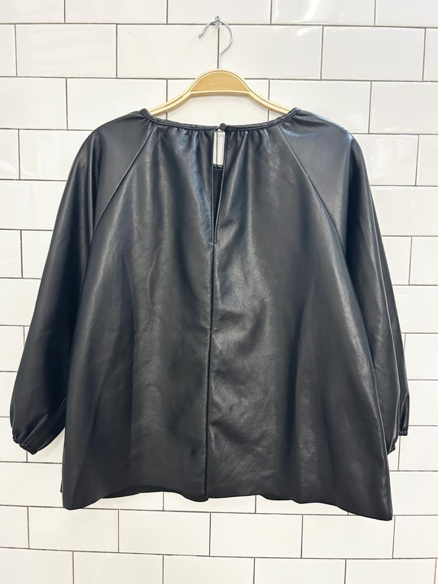maison cinqcent oversized puff sleeve faux leather top - good market thrift store