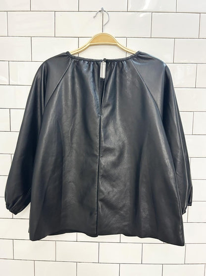 maison cinqcent oversized puff sleeve faux leather top - good market thrift store