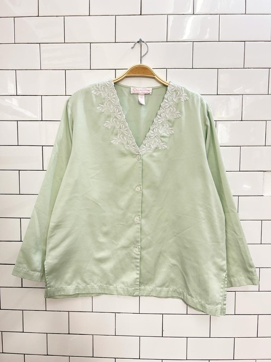 oscar da la renta pink label satin embroidered shirt - good market thrift store