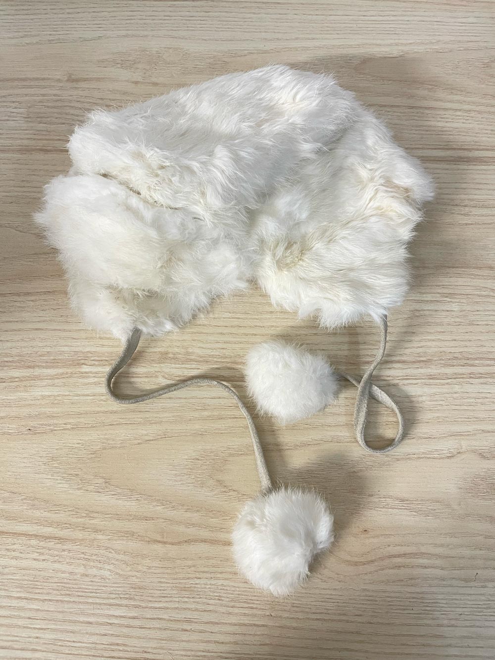 ganka white fur pom trapper hat