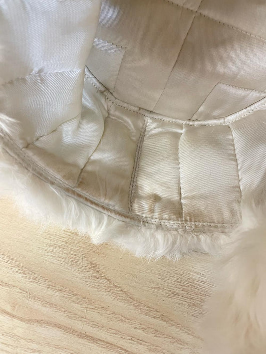 ganka white fur pom trapper hat