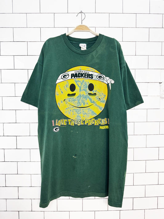 vintage 90s green bay packers distressed smiley t-shirt dress | made in USA