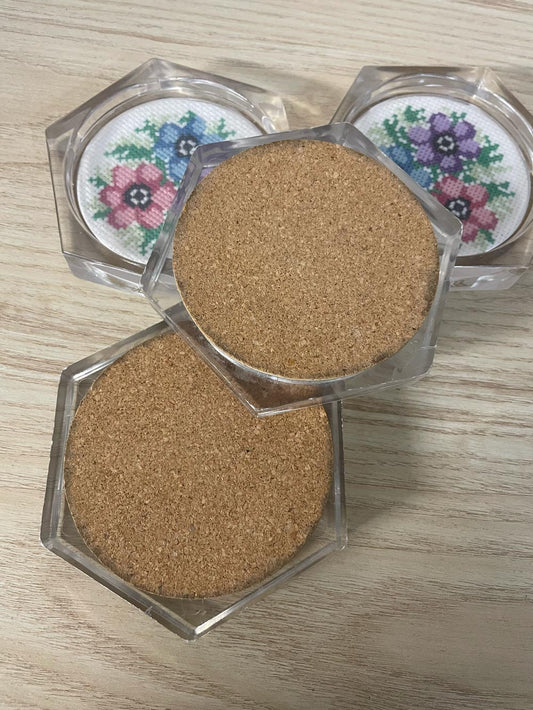 x4 vintage cross-stitch flowers lucite coasters