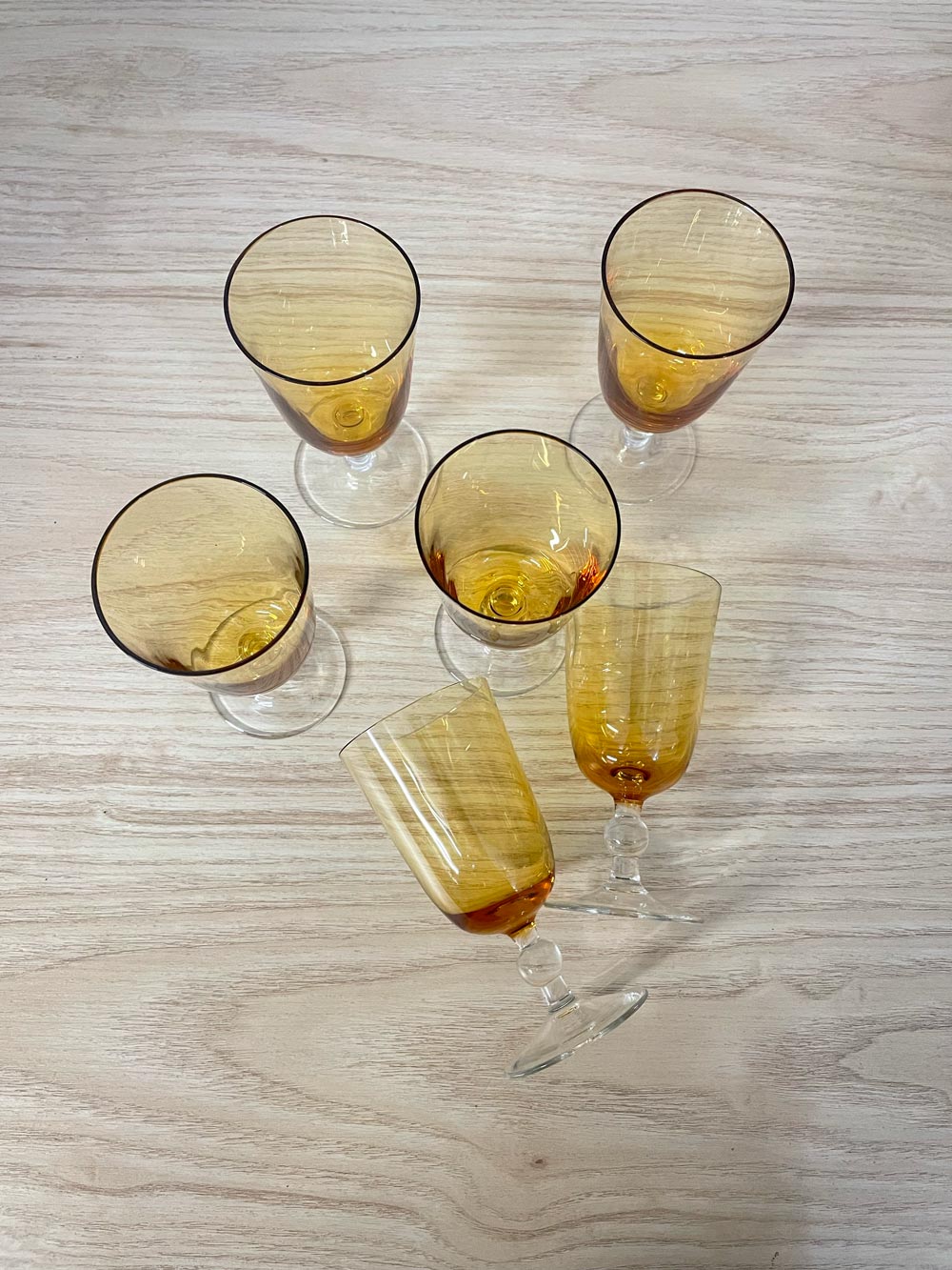 x5 vintage mcm amber sipping glasses