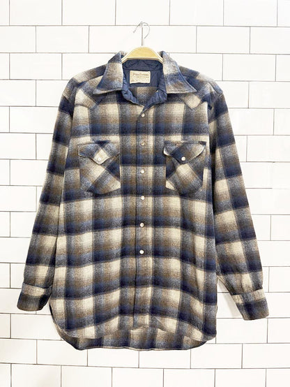 vintage pendleton 100% wool plaid snap button western shirt | made in USA