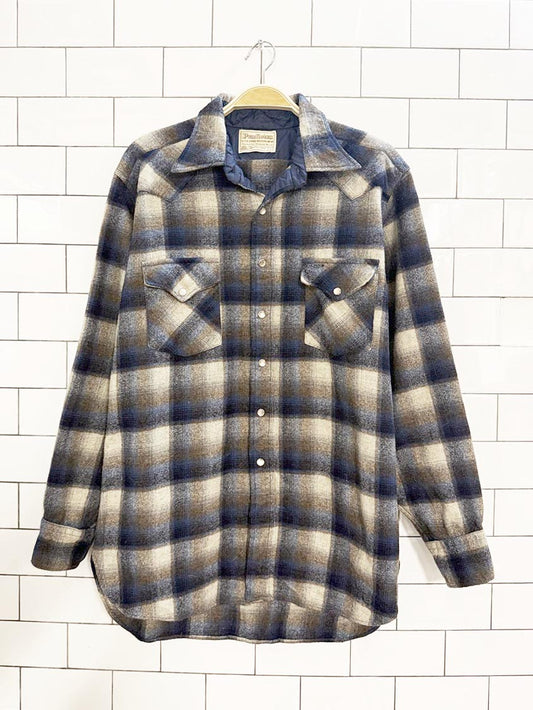 vintage pendleton 100% wool plaid snap button western shirt | made in USA