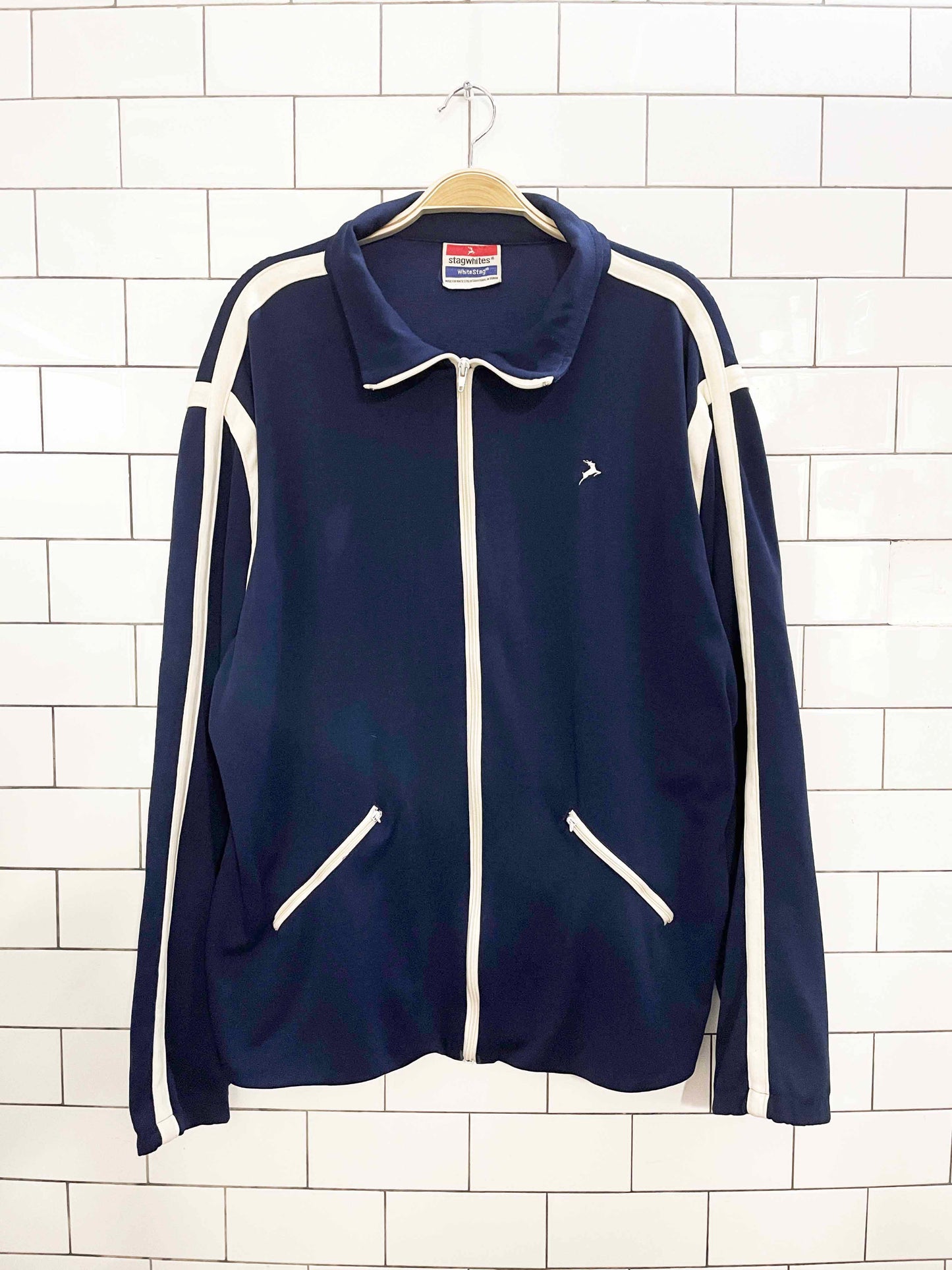 vintage 80s white stag full zip light athletic track jacket